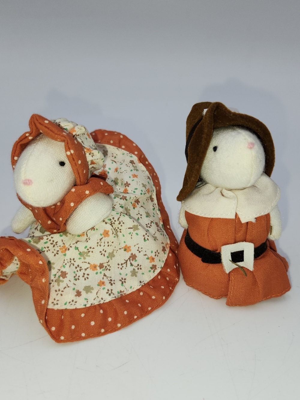 Lot of 2 Russ Berrie Handmade Fabric Stuffed Thanksgiving  Fall Rabbit Decor